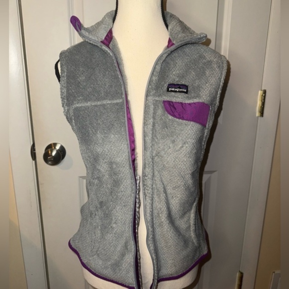 Womens Medium Patagonia Re-Tool Fleece Gray Purple Full Zip Polartec Vest